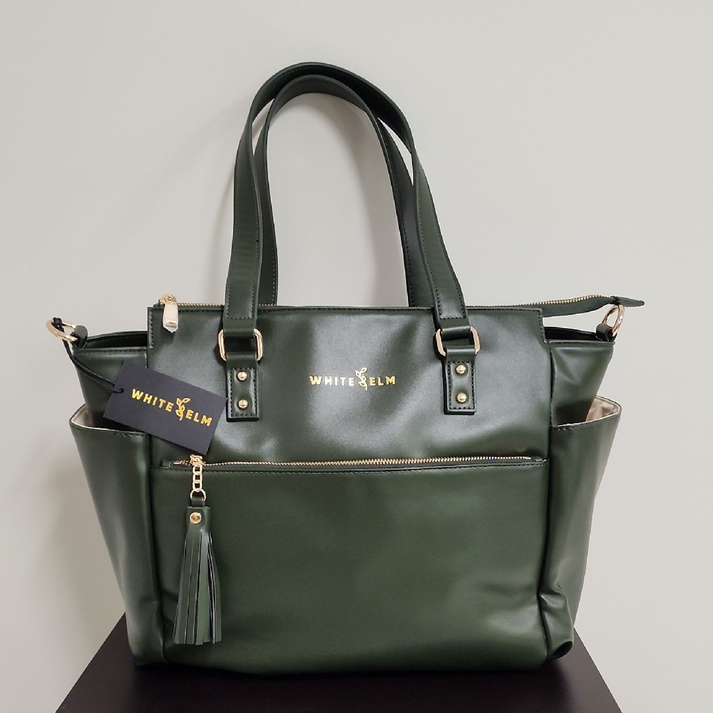 White Elm Gemini Vegan Leather Convertible Backpack Forest Green